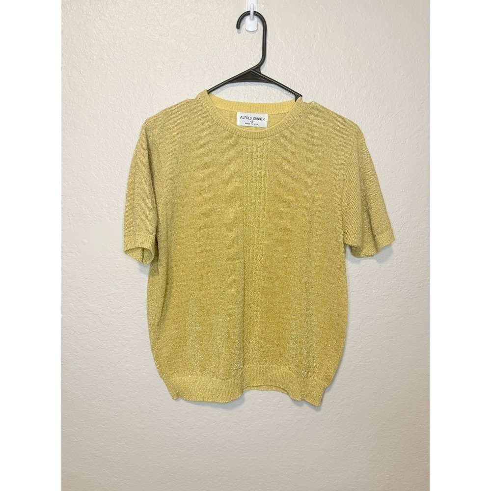 Vintage Alfred Dunner Knit Top Gold Metallic Sparkle Short Sleeve Women's